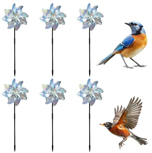 WUBAYI Lot de 6 Moulinets Réfléchissants Anti-Oiseaux – Épouvantails Argentés Étincelants pour Jardins, Répulsif à Oiseaux pour Éloigner Les Oiseaux des Maisons, Fenêtres, Jardins et Fermes