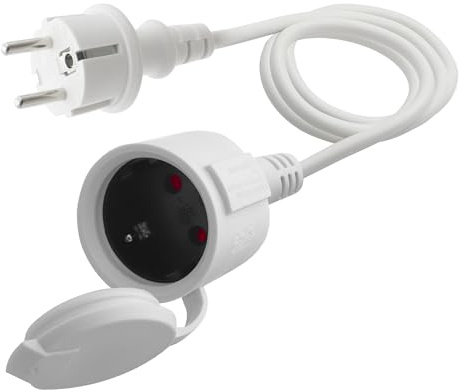 LANMINGLEL - Prolunga Schuko corta, bianco, cavo di alimentazione Schuko, prolunga per prese di corrente, 3x1,5 mm², 16A, 250V, IP44 per casa, ufficio, esterno (Bianco-Diretto, 1,5M)