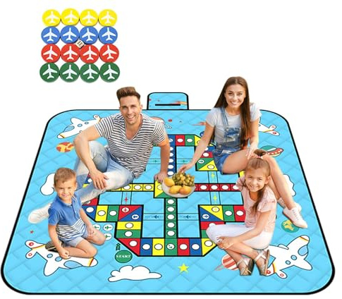 Tappetino da gioco per esterni, coperta da picnic impermeabile con pezzi di scacchi, portatile, 3 strati, leggero, pieghevole, per famiglia, campeggio, festival, spiaggia, parco