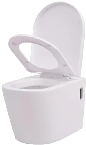 WC da parete: WC sospeso in ceramica – WC montato a parete con ciotola WC con abbassamento automatico, bianco