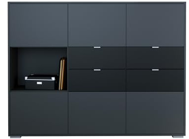 Vladon Highboard Milano V2, Sideboard mit 6 Türen Anthrazit matt und 4 Schubladen Schwarz matt, Made in Germany, Korpus Anthrazit matt (152,5 x 118x 37 cm)