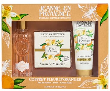 JEANNE EN PROVENCE - Coffret Cadeau pour Femme - Fleur d'Oranger - Eau de Parfum 60 ml + Crème mains 75 ml + Savon solide 100 gr - Fabriqué en France à Grasse