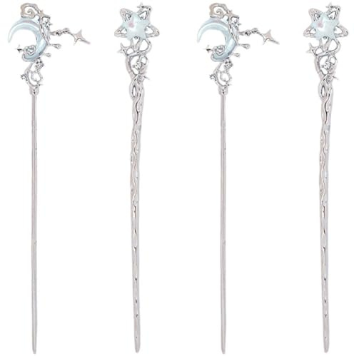 Bemvp 4 Palillos Chinos para Pelo con Borla, Pasador Vintage De Piedra Lunar, Palillos para Moño con Borlas Retro, Soportes para Moños Hanfu para Mujeres Y Niñas.