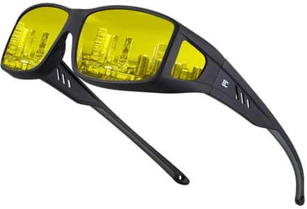 Bircenpro Nachtfahrbrille für Brillenträger Herren Damen: TR90 Nachtsichtbrille für Autofahrer Anti-blend Autofahrerbrille Gelbe Gläser für Klare Sicht Regen Nebel