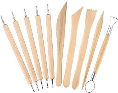 10 Pz Kit Attrezzi per Modellare, Strumenti per Modellare Argilla, Set Ceramica Fai da Te in Legno, Strumenti per Argilla Ceramica, Attrezzi per Modellismo Professionisti e Principianti