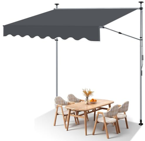 ISOISL Klemmmarkise 250 cm breit, Markise Balkon ohne Bohren Handkurbel & Seitenstangen verstellbar, Höhenverstellbar, UV-beständig Sonnenschutz für Terrasse Balkon Veranda, Anthrazit