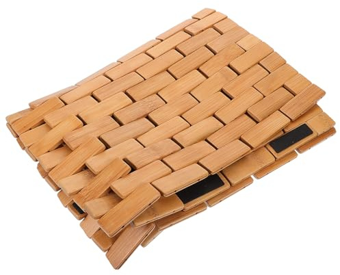 SECFOU Alfombrilla de Baño de Bambú 40x60 Cm Carbonizada Antideslizante para Ducha y Baño Tapete Artesanal Resistente al Agua para Cocina Alfombra Natural Antibacteriana