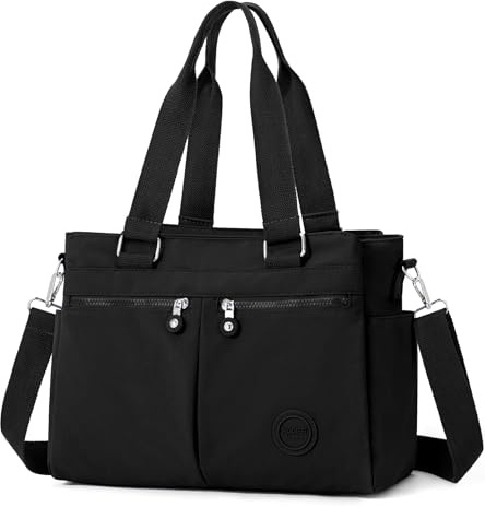 BTNEEU Bolso Mujer Grande Bolso Bandolera Mujer Nylon Bolso Shopper Impermeable Bolsos Tote Bag Multiples Bolsillos Bolso de Hombro con Correa Desmontable Bolso para Portatil Viaje Trabajo (Negro)