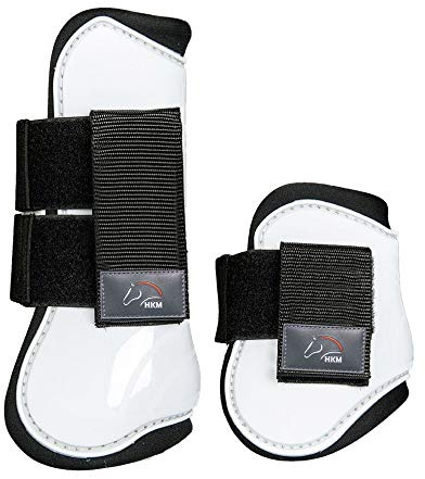 HKM 8566 Springgamaschen und Streichkappen, gefüttert, Pony Cob Full, 4er Set, weiß/schwarz, vollblut/warmblut