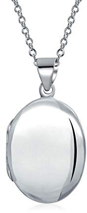 Bling Jewelry Médaillons Photo Ovales Simples En Dôme Moyen Pour Femmes Et Adolescentes Pour Contenir Des Photos Pendentif Collier Médaillon En Argent Poli .925 De 1,25 Pouce