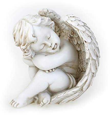 TEMPELWELT® Deko Engel Figur Sitzend Schlafend 12 cm - Polystein Antik Weiß Altweiß - Schöne Engelfigur Schutzengel Engelkind Dekoengel Engelchen Träumend