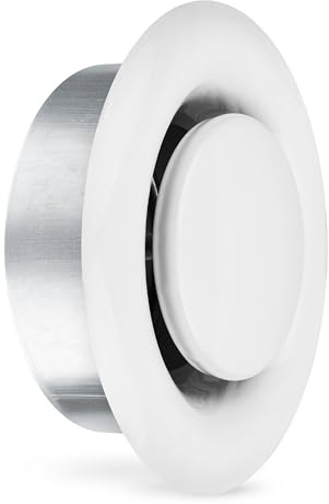 calimaero® TVSA Válvula de Disco de Escape de Aire 150mm, Rejilla de Ventilación Ronda con Marco de Montaje, Chapa de Acero, Regulación Continua del Caudal de Aire, Robusta, Duradera, Blanco RAL9016