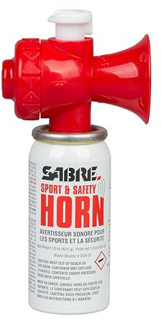SABRE Sport and Safety Horn, 130 dB Air Horn, 60 ¼ Second or 25 ½ Second Bursts, Audible Up To 1/2-Miles (804-Meters), Perfect for Use at Sporting Events, Boating, Camping, Hiking