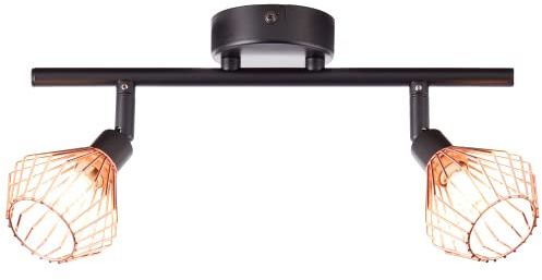 LED Deckenstrahler 2 flammig - Deckenspot mit stilvollen Draht-Schirmen und | LED Deckenstrahler 2 flammig - Deckenspot mit stilvollen Draht-Schirmen und schwenkbaren Köpfen - Metall Schwarz/Kupfer
