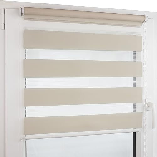Deco4Me Doppelrollo Klemmfix ohne Bohren (65 x 160 cm, Beige) - Duo Rollo lichtdurchlässig - blickdichte Rollos für Fenster ohne Bohren - Klemmrollo, Fensterrollo, Innenrollo (Stoffbreite 61 cm)