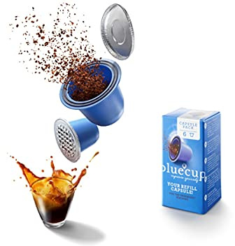 Bluecup Reusable Capsules 6-Pack — Refillable Coffee Pods for Nespresso Original Line Machines, Add-On to Bluecup Starter Kit, BPA-Free & Dishwasher Safe