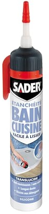 Sader Mastic d'Etanchéité Bain et Cuisine – Facile à Lisser – Jointe Tous Matériaux – Traité Anti-Moisissures – Gâchette Prête A l'Emploi – Transparent – 200 ml