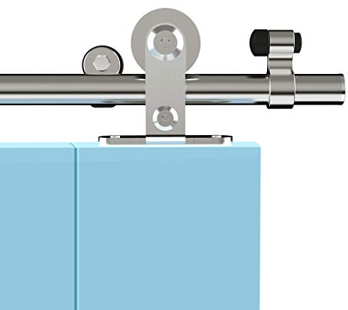 8FT/243cm Rostfreier Stahl Schiebetürsystem Laufschiene, Schiebetürbeschlag Set Schiebetür Laufschiene Hängeschiene Tür Hardware Kit, Sliding Barn Door Kit