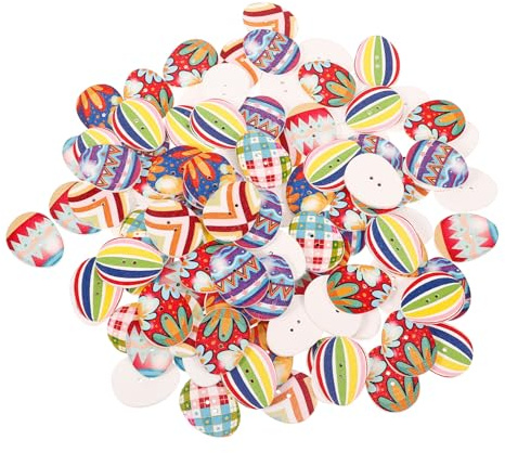 Amosfun Holzknöpfe Ostern Eier Form Knopf mit 2 Löcher zum DIY Handwerk Basteln Stricken Häkeln Ostern Deko 100 Stück (Mischfarbe)