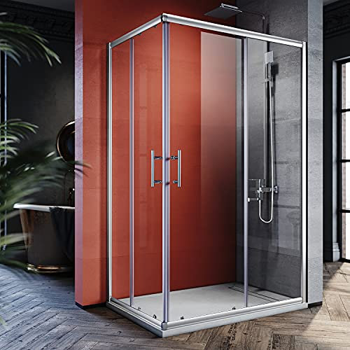 SIRHONA Duschkabin 90 x 100 x 185 cm, duschkabin, skjutdörr, duschkabin, dubbelskjutdörr, duschkabin, glas 5 mm