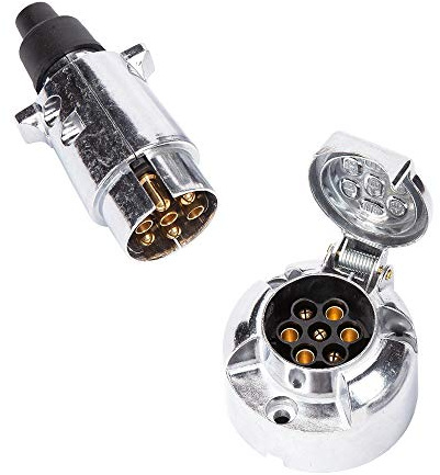 ETUKER Prise Remorque 7 Broches Métal, 12V Étanche Pour Attelage, Compatible Avec Camion/RV/Voiture (Alliage d'Aluminium)