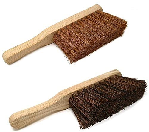 Srendi® Large Strong Metal Dustpan and Brush Set Soft or Stiff Brush Black Dust Ash Pan Coco Fibre Hand Brush Heavy Duty Sweeping and Scrubbing Wooden Brushes (Set of 2 Brush Hard & Soft)