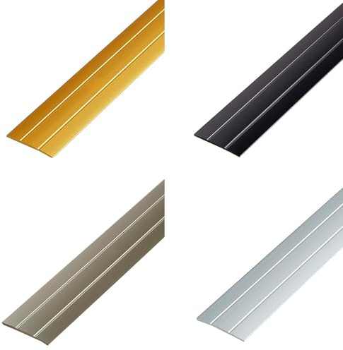Übergangsleiste | Übergangsprofil | Übergangsschiene flach | Ausgleichsprofil | Aluminium Abdeckleiste | Bodenschiene | Farbe: Champagner | Länge 1340mm | 37mm Breit | Selbstklebend