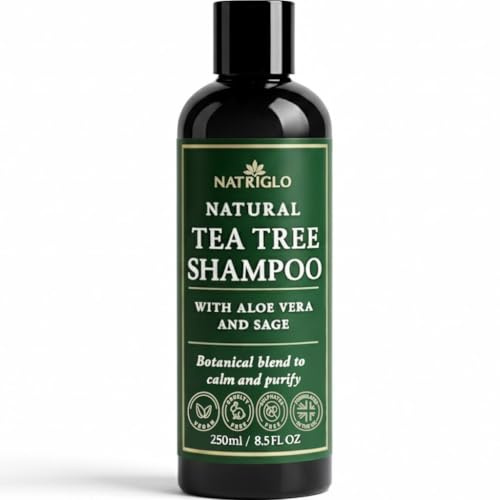Tea Tree Shampoo for Dry Itchy Scalp – Organic Natural Anti Dandruff Shampoo, Sulfate-Free, Vegan & Cruelty-Free, No SLS or Parabens by NatriGlo