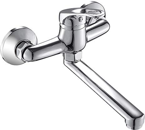 Robinet de Cuisine Mural, Bouche Longue Mitigeur d'Evier Robinet Rotatif à 360 ° Inoxydable Monocommande pour Évier de Cuisine Salle de Bains (argent)