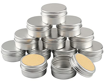 BasicPacking 12 Stück 30ml Silber Leere Rund Aluminiumdose mit Schraubdeckel Alu-Dose Aluminium Schraubdose Kerzendosen Cremedose Kosmetikdosen Blechdosen Aludose mit 12 Stück 35mm Aufkleber