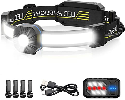 Spriak LED Headlamp, 1000lumens 230° Widebeam Headlight, USB Rechargeable HeadLamp with Red Taillight, Lightweight Waterproof Headband Light for Camping Running Hiking, Hard Hat Headlamp