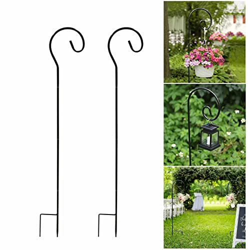 leyomgamz Crochet berger Bâton lanterne Lampes volière - 2 pièces Pliable Bâton de jardin en métal pour cages à oiseaux, lanternes, mariages, paniers à plantes Lampes solaires étanches Lampe solaire