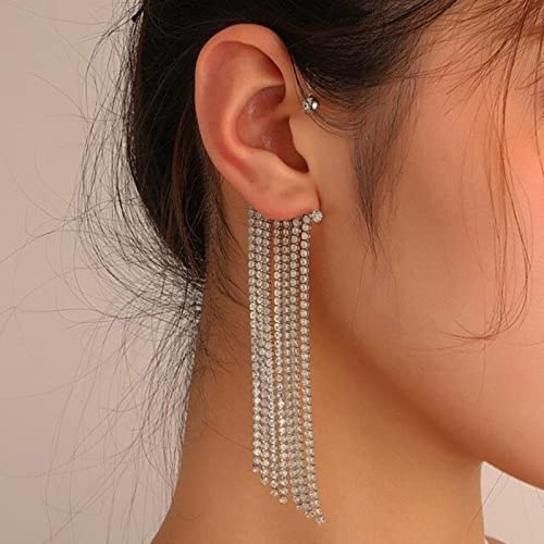 DAOMEI 1 Stück Elegante Lange Quaste Zirkon Ohrclips Manschetten Ohrringe Non Piercing Perle Schmetterling Strass Funkelnde Tropfen Ohrringe Fairy Style