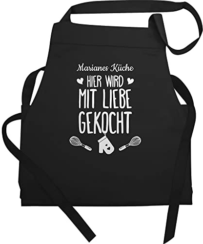 Geschenk mit Namen personalisiert by Shirtracer - Schürze - Kochschürze - Hier wird mit Liebe gekocht mit Name I Geschenk Kochen