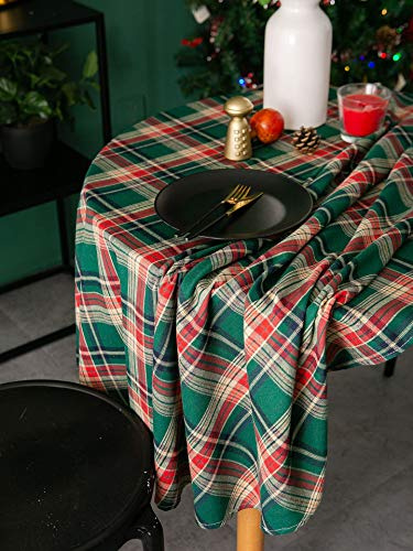 SASIGAYA Runde Tischdecke Weihnachten Tischdecke Vintage Karierte Tischdecke，Polyester-Baumwolle Waschbar für Weihnachts Party Küche Hochzeit Tischtuch Dekoration，Verschiedene Größen（Grün-150cm）