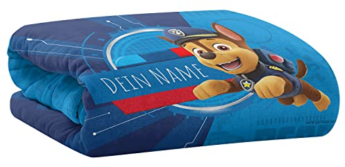 PICANOVA – PAW Patrol Chase Decke mit Name 150x100cm – Personalisierte Kuscheldecke für Kinder – Premiumqualität Fleecedecke 510g/qm – Unschlagbar Weich Und Gemütlich Schmusedecke