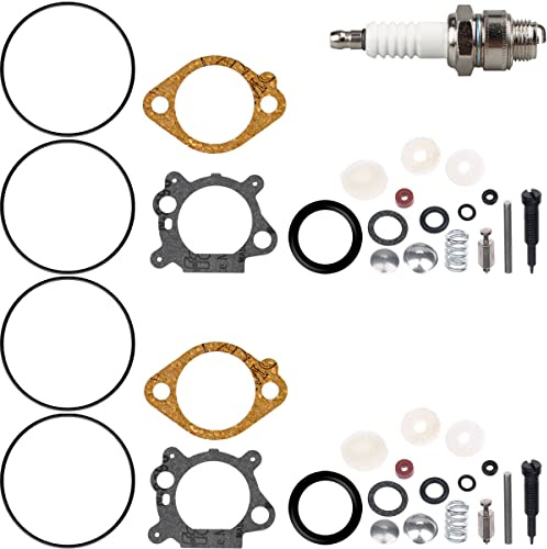 ZAMDOE 498260 Kit de révision de carburateur Joints 398183 490937 492495 493762 498261 pour Briggs & Stratton Moteur de Tondeuse à Gazon 12B800 12C700 12C800 12A800 (Lot de 2) avec Bougie d'allumage