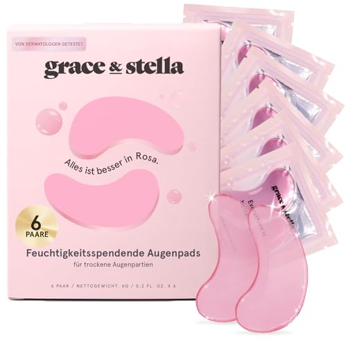 Patch Occhi Premiati (6 Paia, Rosa) – Maschera Occhiaie e Borse Naturale – Riduce Gonfiori e Rughe – Maschera Occhi in Gel Vegan – Eye Patch by grace&stella