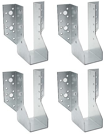 DOJA Barcelona | Soporte Viga | Pack 4 | Zapatos de Viga Tipo A | 48x136x75mm | en Zinc | Zapatos de Viga con Alas | para Soporte Poste Madera, Vigas de Madera para Pergolas, Viga Madera Exterior