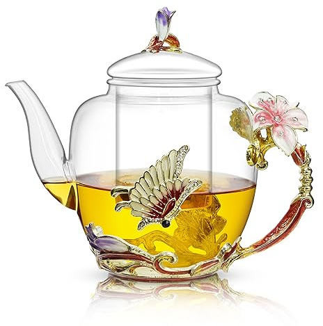 Kaiyuan Dynasty Teekanne mit herausnehmbarem Teesieb und Sieb, 1300 ml, Rosa Lilie, Geschenk für Teeliebhaber