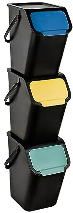 Go Practic Set Mülleimer und Bioaktivkohlefilter Stapelbox Klick-Deckel Abfalltrennsystem Küche Mülltrennung Abfallsystem Müllkorb mit Deckel Abfallbehälter 25L Schwarz