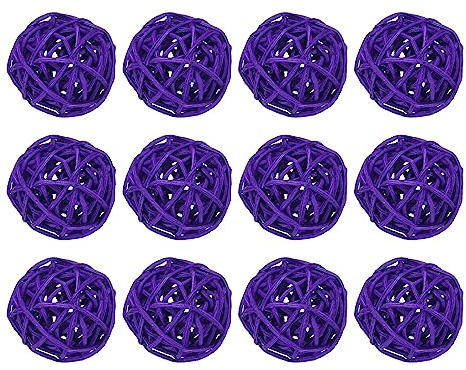 sourcing map 20 Stück Rattan Deko Dekokugel Rattankugeln, 3 mm Korbweide Rattan Kugeln Wicker Ball Wellensittich Spielzeug Vogelspielzeug für Vasenfüller Hochzeit, Dunkelviolett