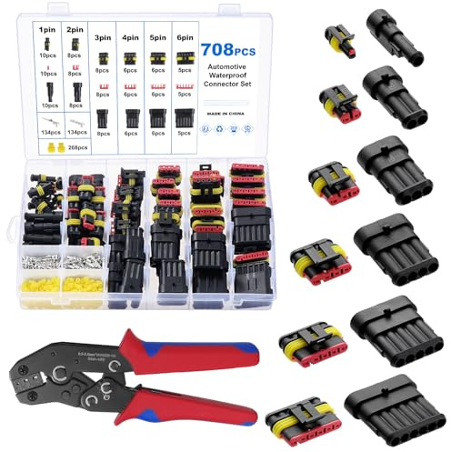eROOSY 1004 STÜCK Wasserdichte Kabel Steckverbinder, Auto Wasserdichter Steckverbinder 1/2/3/4/5/6 polig KFZ Stecker für Motorrad Roller LKW Boote Truck, 23-16AWG (708 Stück)