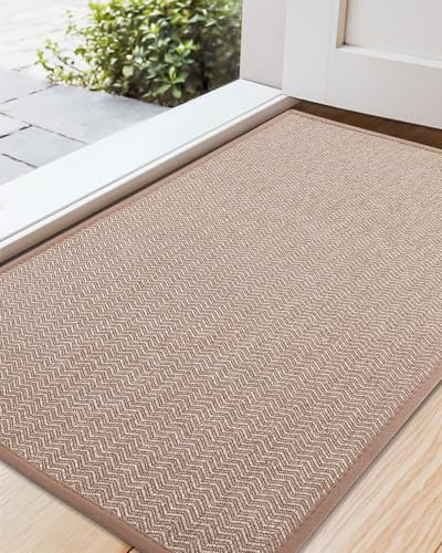 COLOR&GEOMETRY Dirt Trapper Door Matts Indoor 61x91 cm, Indoor Door Mat Non Slip, Front Door Mat Heavy Duty, Absorbent Doormats Inside for Entrance, Muddy Paws, Khaki (Rolled-up NO Creases)