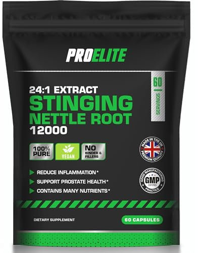 Stinging Nettle Root | 60 Capsules Vegan - 24:1 Extract 12,000mg Nettle Root per Capsule | High Strength Stinging Nettle Alternative to Powder NO Fillers & Binders | Made in UK by PROELITE