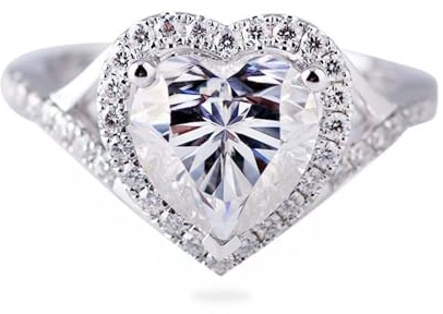 Wycian Freundschaftsringe Best Friends, Verlobungsring Damen Platin 14 Karat Weißgold Größe 61 (19.4) 2 Moissanit 2Ct Rundschliff D Farbe Gravur
