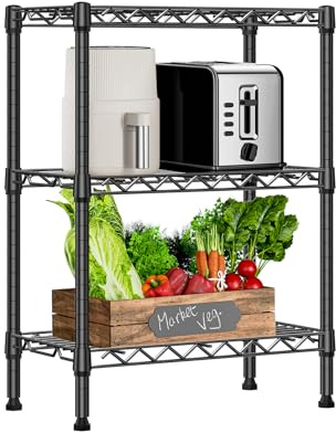 M MZG 750 lbs 3 Tier Shelf Metal Storage Shelves Wire Rack Closet Organizers with PP Board for Garage Kitchen Bathroom Laundry Black 30 x 55 x 72.6 cm