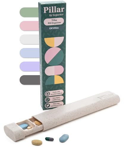PILLAR Pillendose 7 Tage Wochenbox | Pillendose klein für unterwegs | Pillendose Reise, Gebrochenes Weiß, Tablettenbox 7 Tage, Wunderschönes kompaktes Design, Medikamentenbox für Vitamine