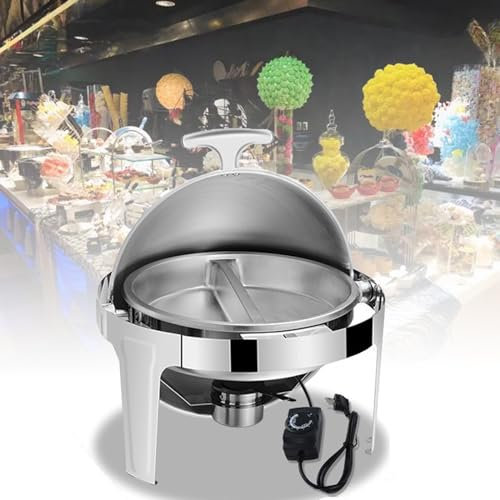 Round Chafing Dish Buffet Warmer - Temperature Control, Stainless Steel Electric Heating - Household/Commercial Small Chafing Dish, Perfect for Parties, Entertaining & Holidays,A