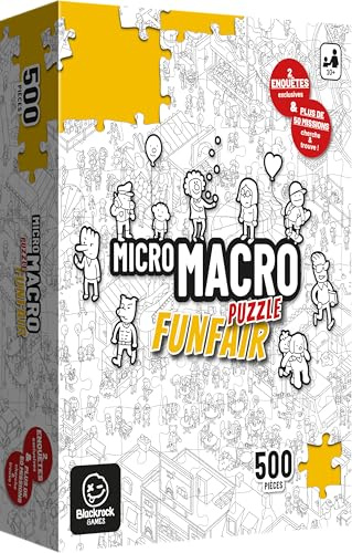 Micro Macro Puzzle FUNFAIR - 500 pièces - Contient également 2 enquêtes et 50 Mini-Missions - dès 8 Ans - Jeu de société - Blackrock Games